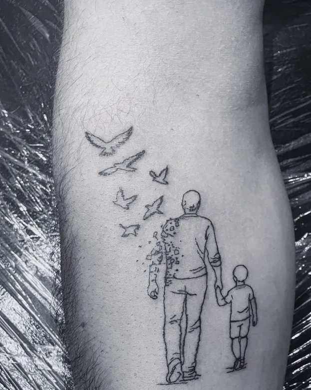 Fine line — Father, Forearm. Sami Tutar, S.Ink